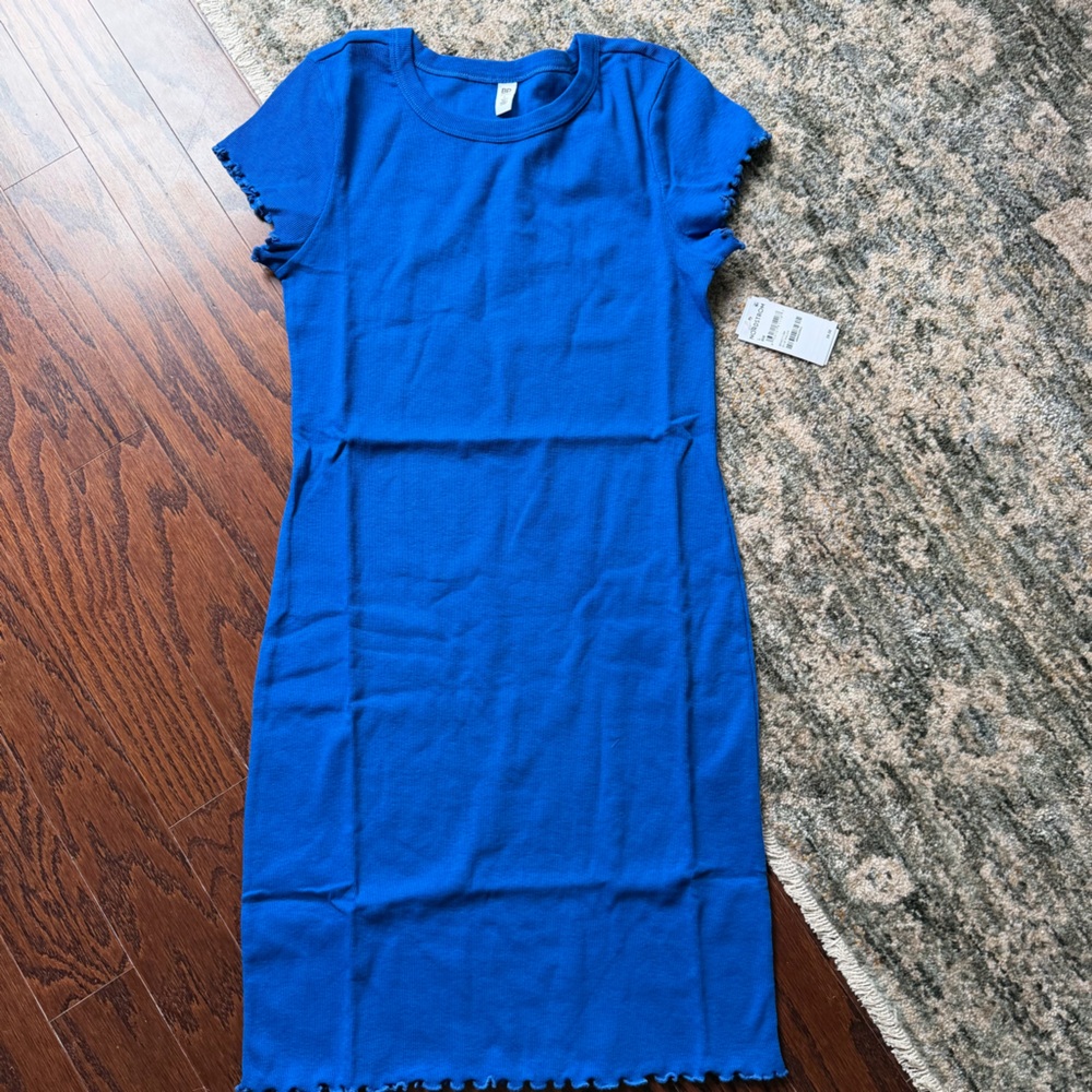 bp Cobalt Blue Ribbed Mini Dress with Lettuce Edges